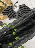 Pure Soft Zimmy Choo Silk Black Traditional Wear Sequence Work Saree(Stitched Blouse)
